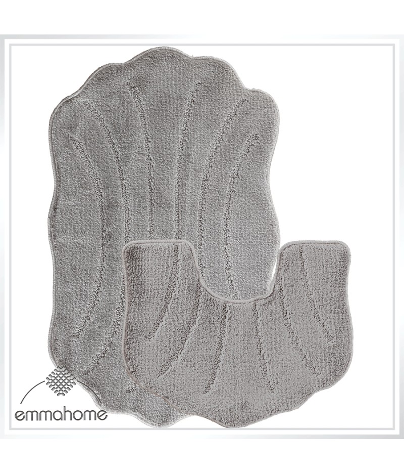 Luxurious Soft Bath Mats Non-Slip Machine Washable 2 Piece Set Toilet Rug, Large Mussel